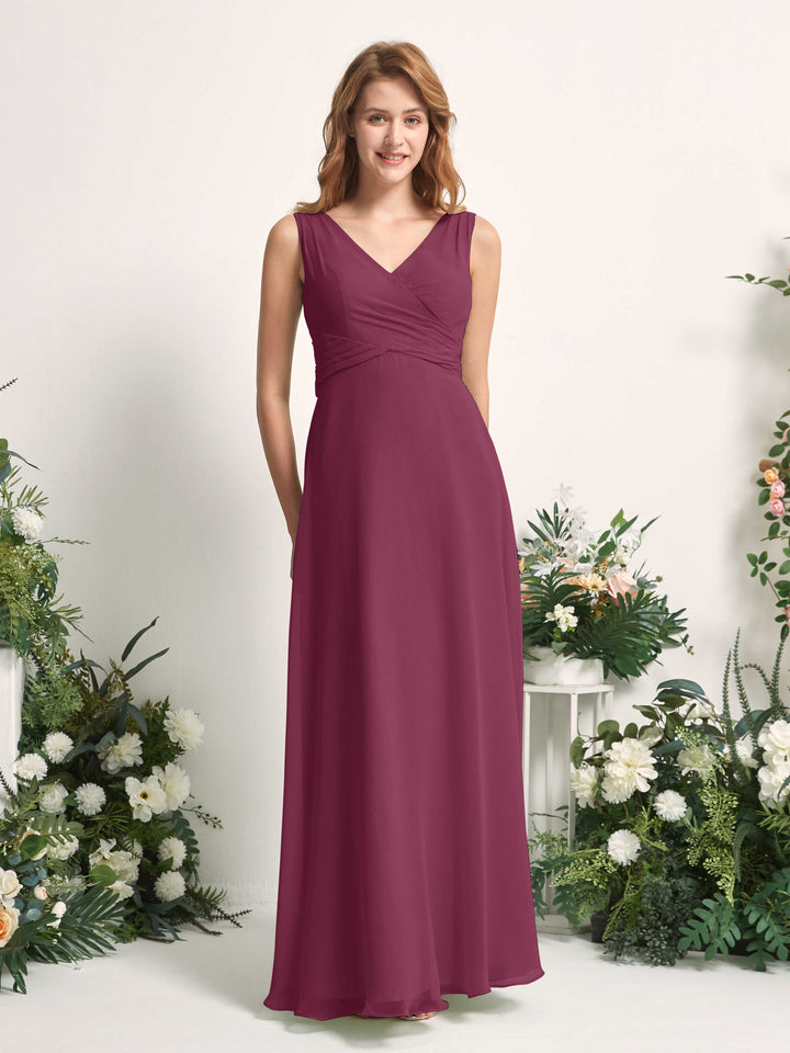 Carlyna Vestido de dama de honor línea A escote en V hasta el suelo Chianti 