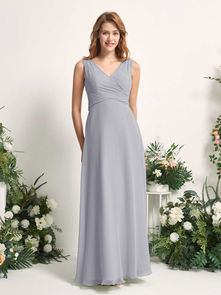 Carlyna Vestido de dama de honor línea A escote en V hasta el suelo Lavanda Viejo 