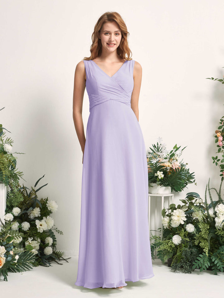 Carlyna Vestido de dama de honor línea A escote en V hasta el suelo Lila 