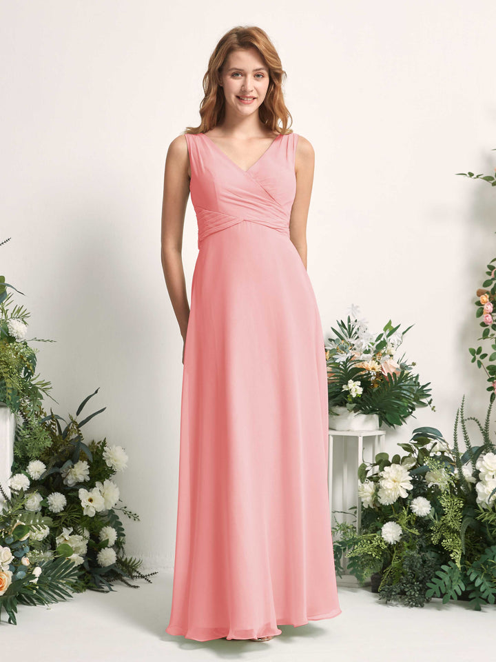 Carlyna Vestido de dama de honor línea A escote en V hasta el suelo Rosa Ballet 