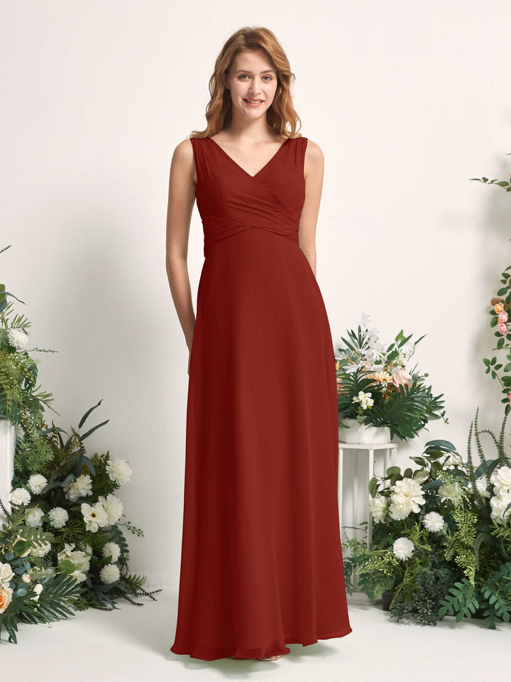 Carlyna Vestido de dama de honor línea A escote en V hasta el suelo Óxido 