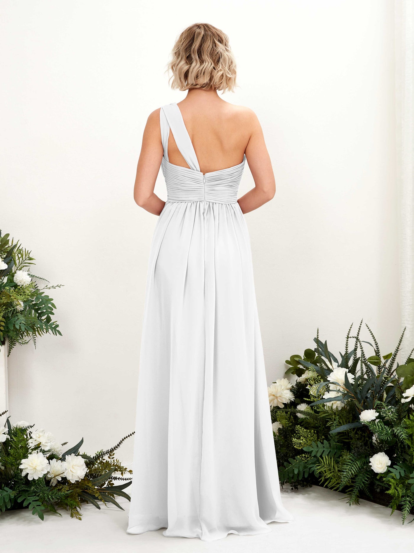 Carlyna Vestido de dama de honor línea A fruncido un hombro longitud hasta el suelo Blanco #color_blanco