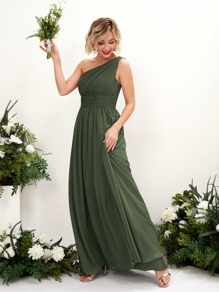 Carlyna Vestido de dama de honor línea A fruncido un hombro longitud hasta el suelo Oliva Martini 