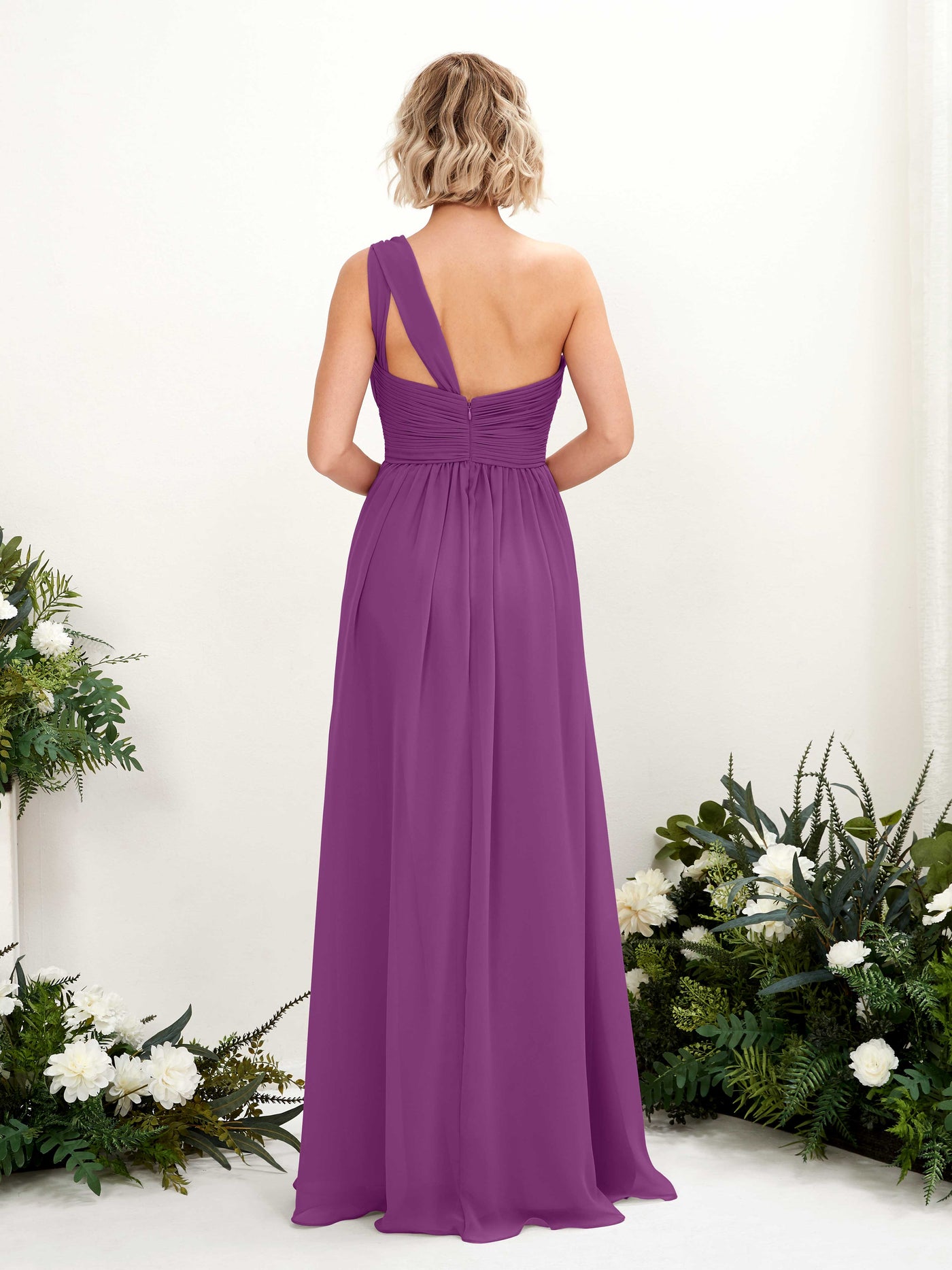 Carlyna Vestido de dama de honor línea A fruncido un hombro longitud hasta el suelo Púrpura #color_p-rpura