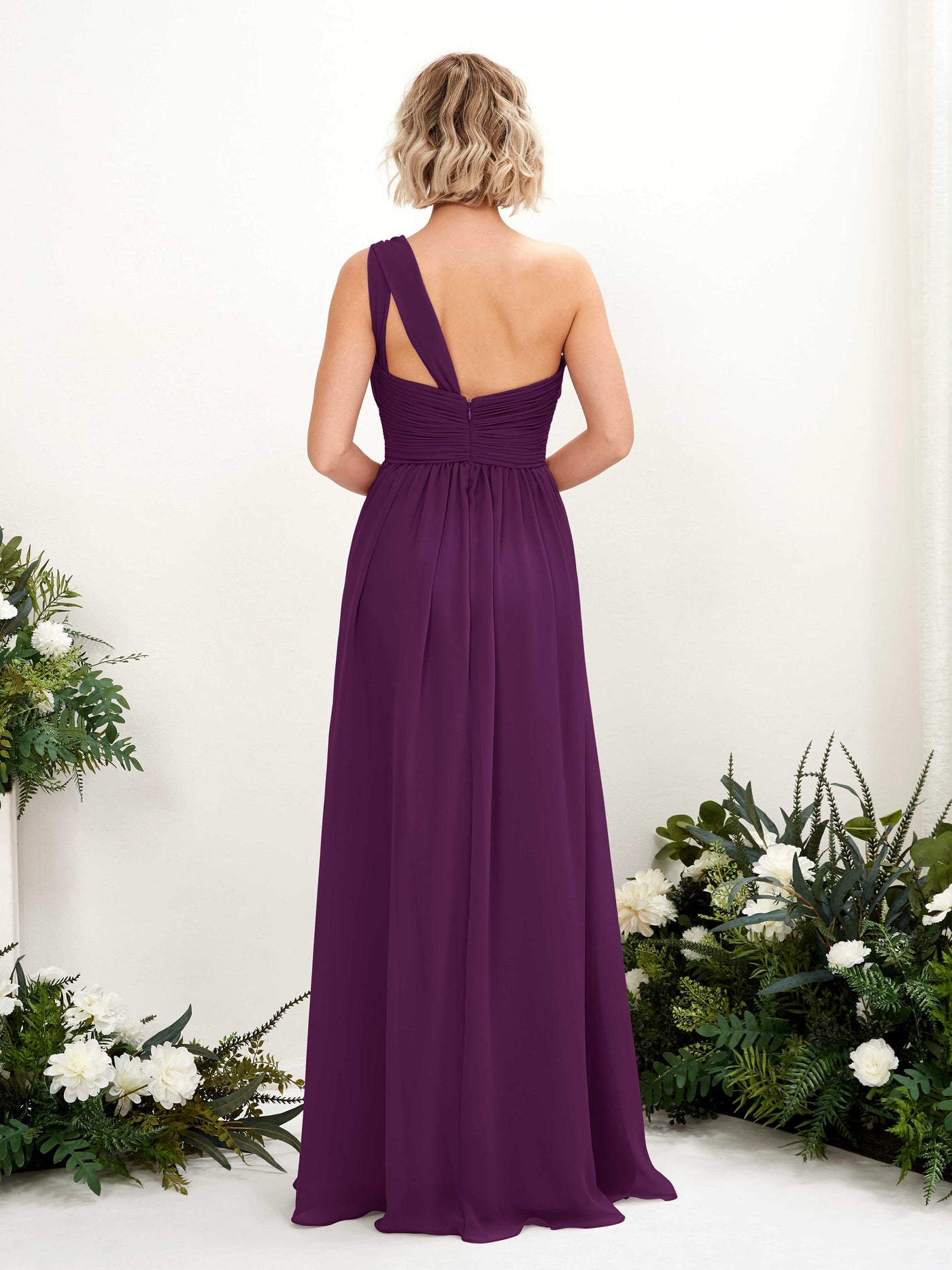 Carlyna Vestido de dama de honor línea A fruncido un hombro longitud hasta el suelo Uva #color_uva