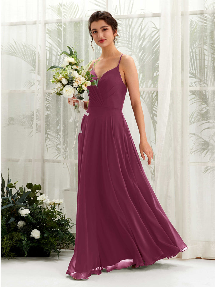 Carlyna Vestido de línea A escote en V con tirantes finos hasta el suelo vestido de dama de honor Chianti 