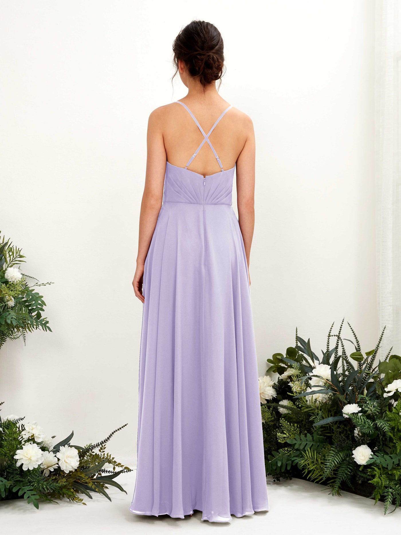 Carlyna Vestido de línea A escote en V con tirantes finos hasta el suelo vestido de dama de honor Lila #color_lila