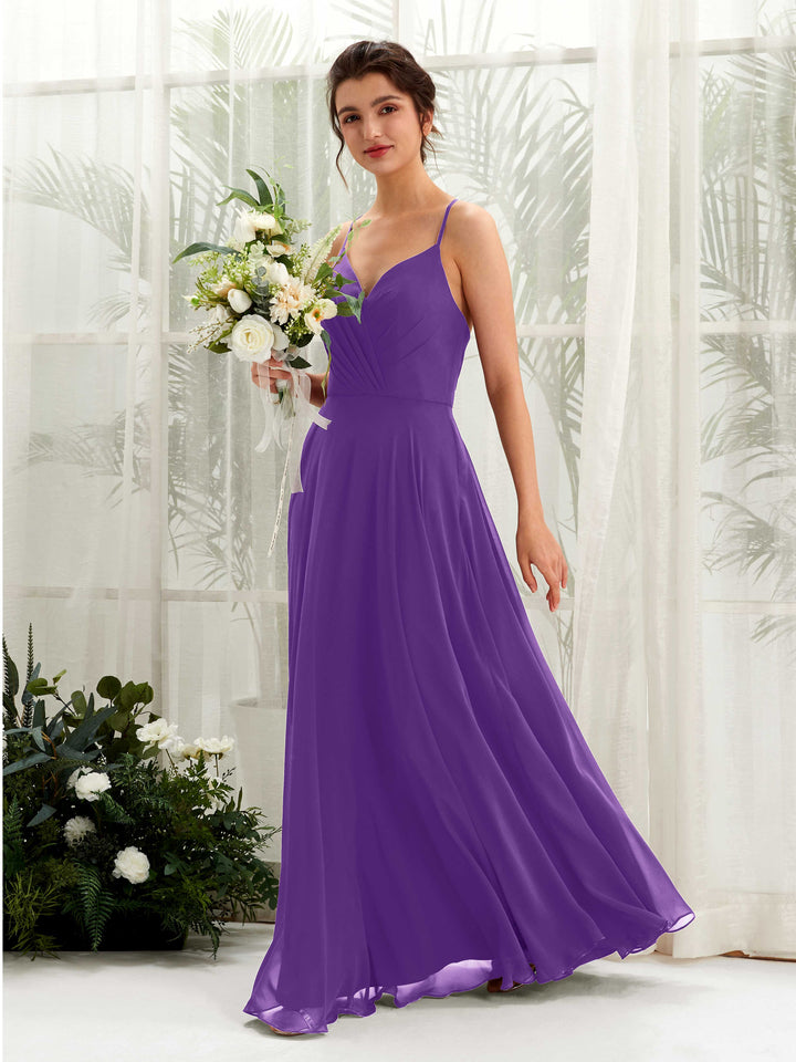 Carlyna Vestido de línea A escote en V con tirantes finos hasta el suelo vestido de dama de honor Regencia 