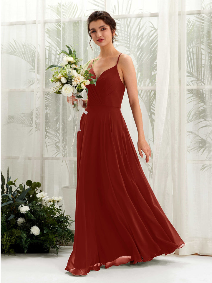 Carlyna Vestido de línea A escote en V con tirantes finos hasta el suelo vestido de dama de honor Óxido 