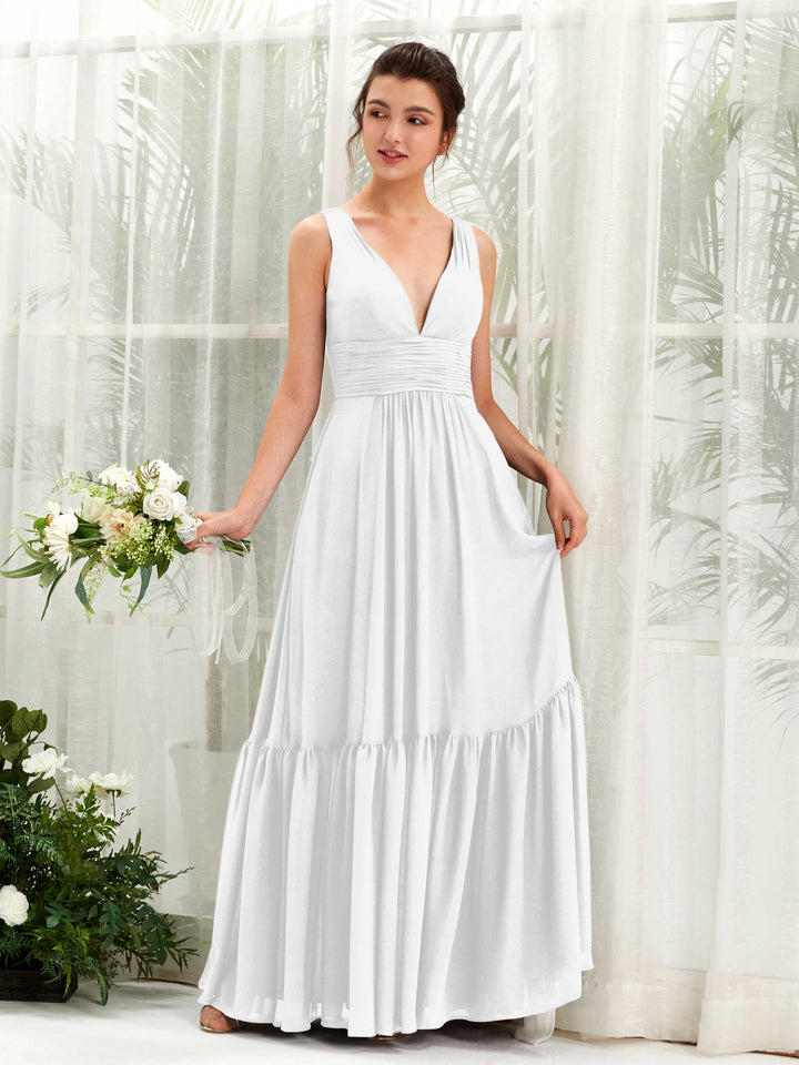 Carlyna Vestido de línea A escote en V hasta el suelo dama de honor Blanco 
