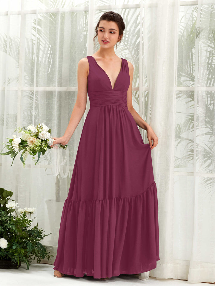 Carlyna Vestido de línea A escote en V hasta el suelo dama de honor Chianti 