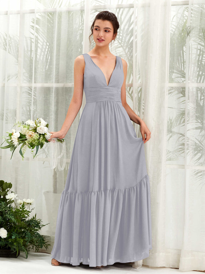 Carlyna Vestido de línea A escote en V hasta el suelo dama de honor Lavanda Viejo 