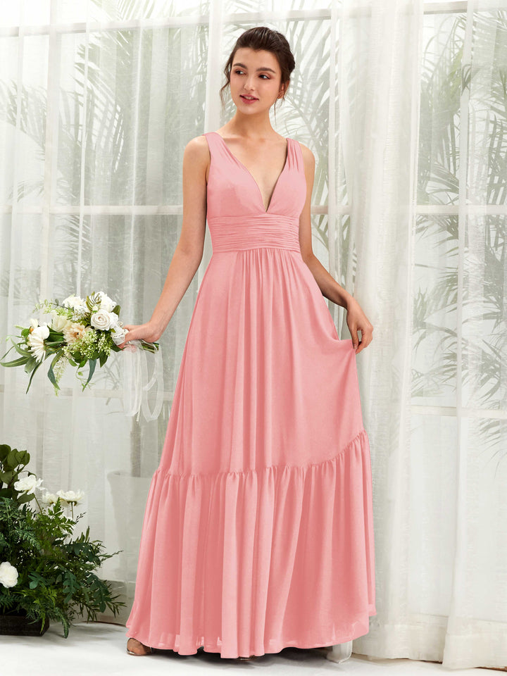 Carlyna Vestido de línea A escote en V hasta el suelo dama de honor Rosa Ballet 
