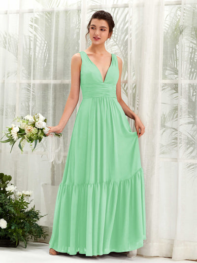 Carlyna Vestido de línea A escote en V hasta el suelo dama de honor Verde Menta #color_verde-menta