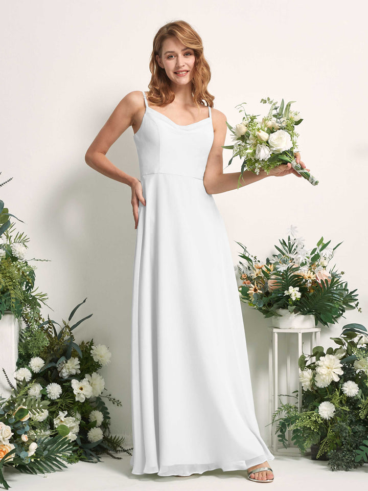 Carlyna Vestido de línea A escote en V hasta el suelo gasa dama de honor Blanco 