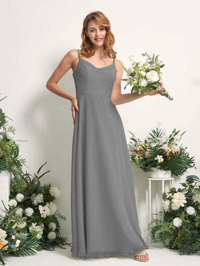 Carlyna Vestido de línea A escote en V hasta el suelo gasa dama de honor Gris Acero #color_gris-acero