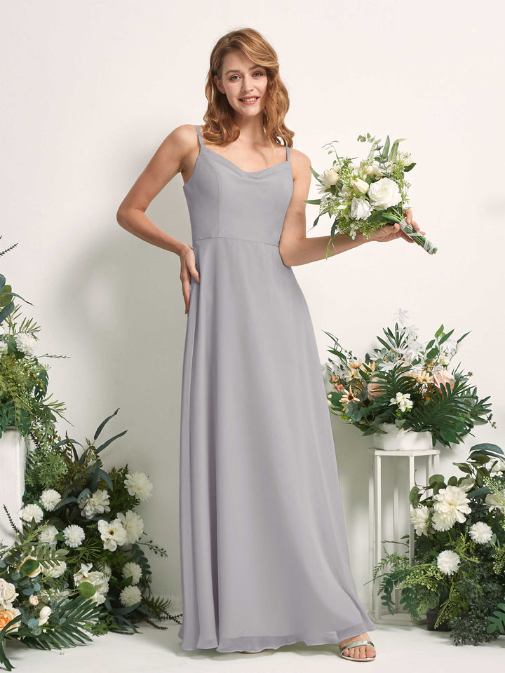 Carlyna Vestido de línea A escote en V hasta el suelo gasa dama de honor Gris Paloma 