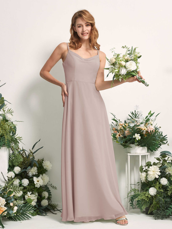 Carlyna Vestido de línea A escote en V hasta el suelo gasa dama de honor Gris Pardo 