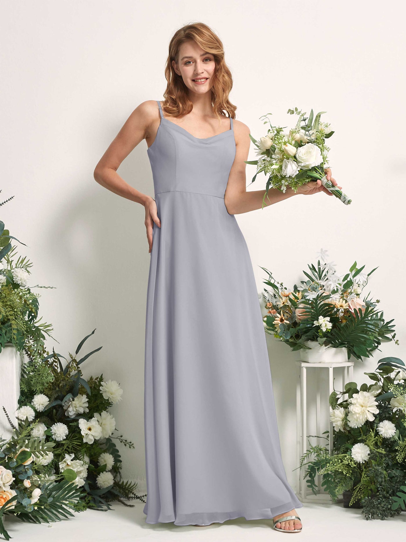 Carlyna Vestido de línea A escote en V hasta el suelo gasa dama de honor Lavanda Viejo #color_lavanda-viejo