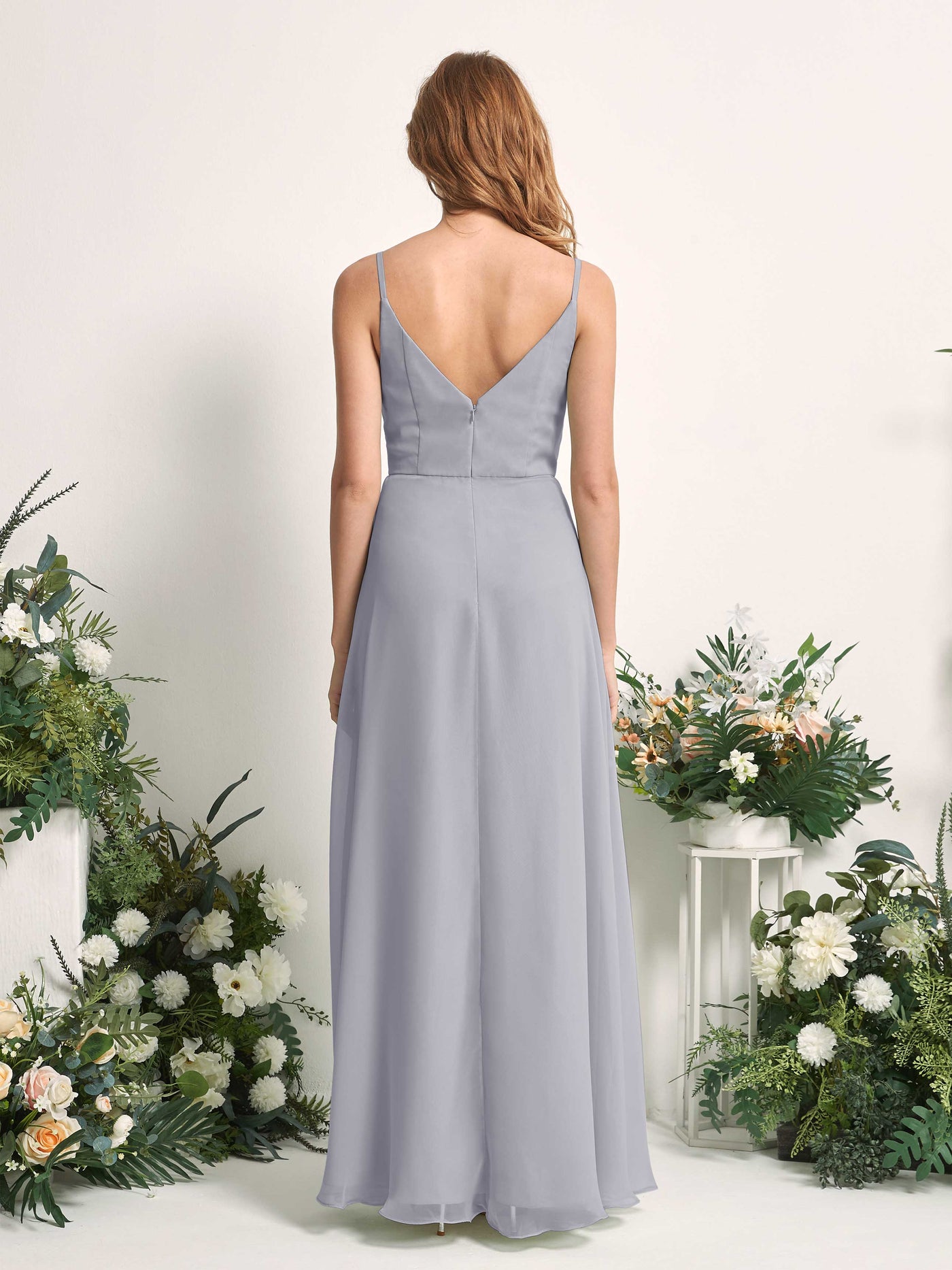 Carlyna Vestido de línea A escote en V hasta el suelo gasa dama de honor Lavanda Viejo #color_lavanda-viejo