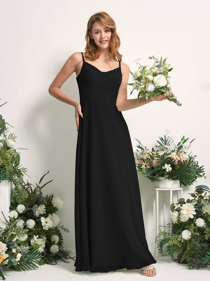 Carlyna Vestido de línea A escote en V hasta el suelo gasa dama de honor Negro 