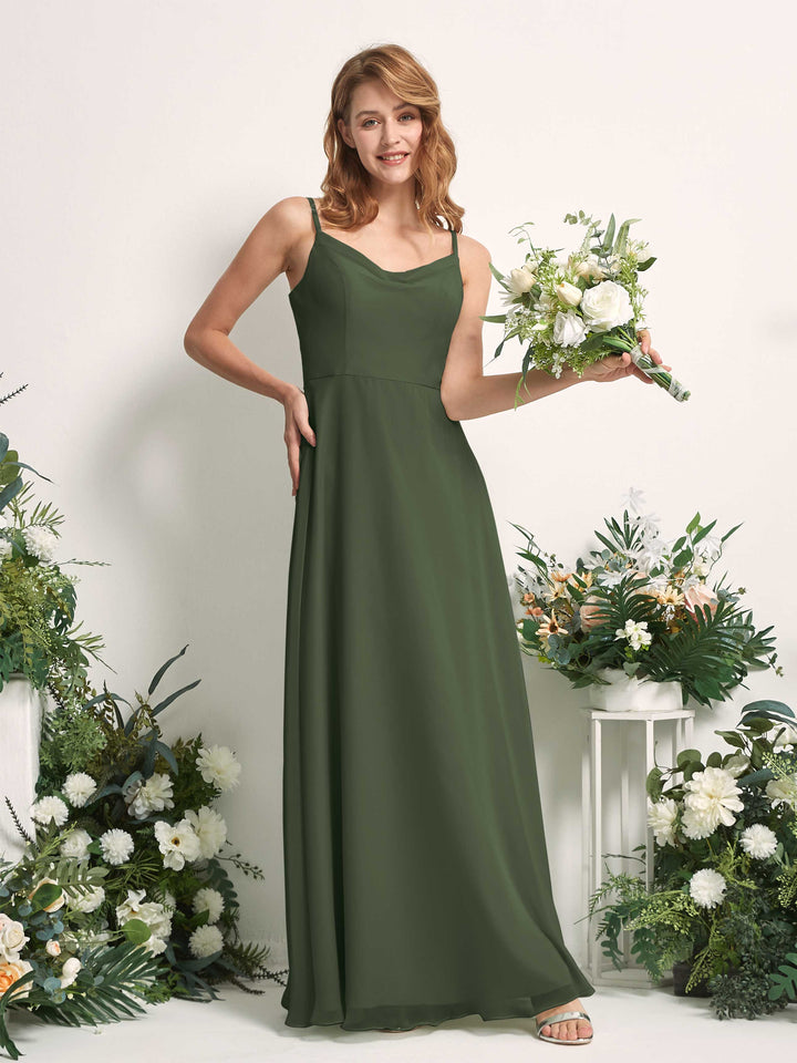 Carlyna Vestido de línea A escote en V hasta el suelo gasa dama de honor Oliva Martini 