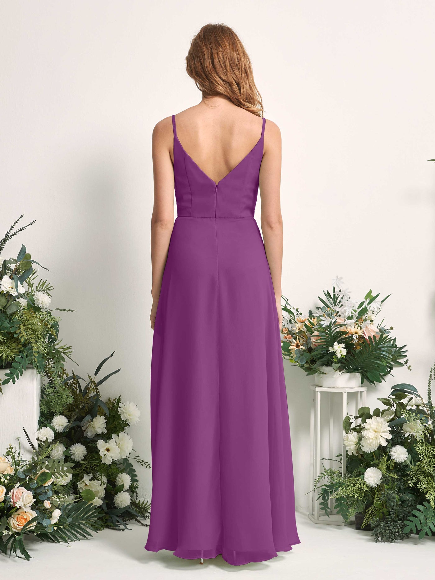 Carlyna Vestido de línea A escote en V hasta el suelo gasa dama de honor Púrpura #color_p-rpura