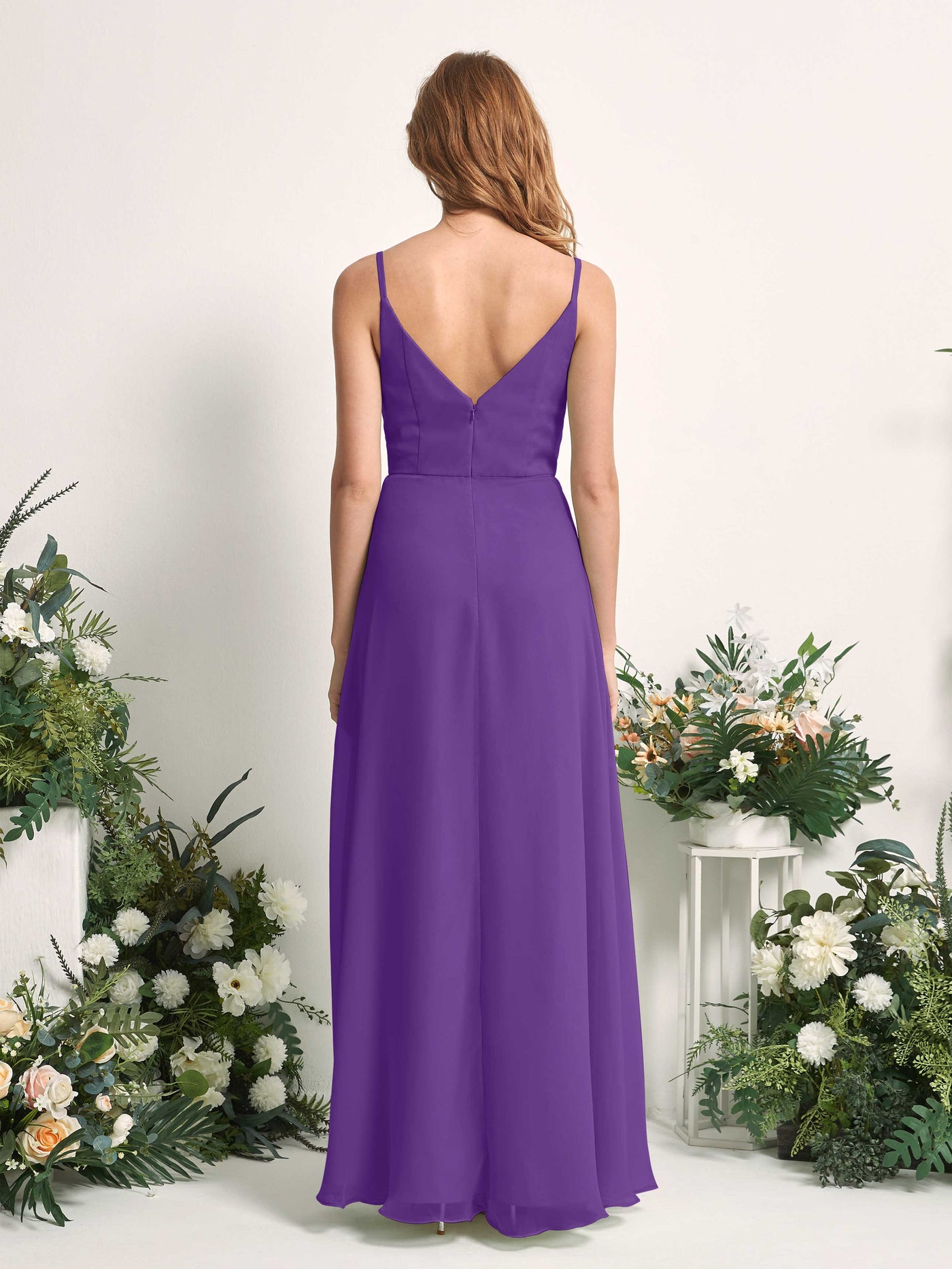 Carlyna Vestido de línea A escote en V hasta el suelo gasa dama de honor Regencia #color_regencia