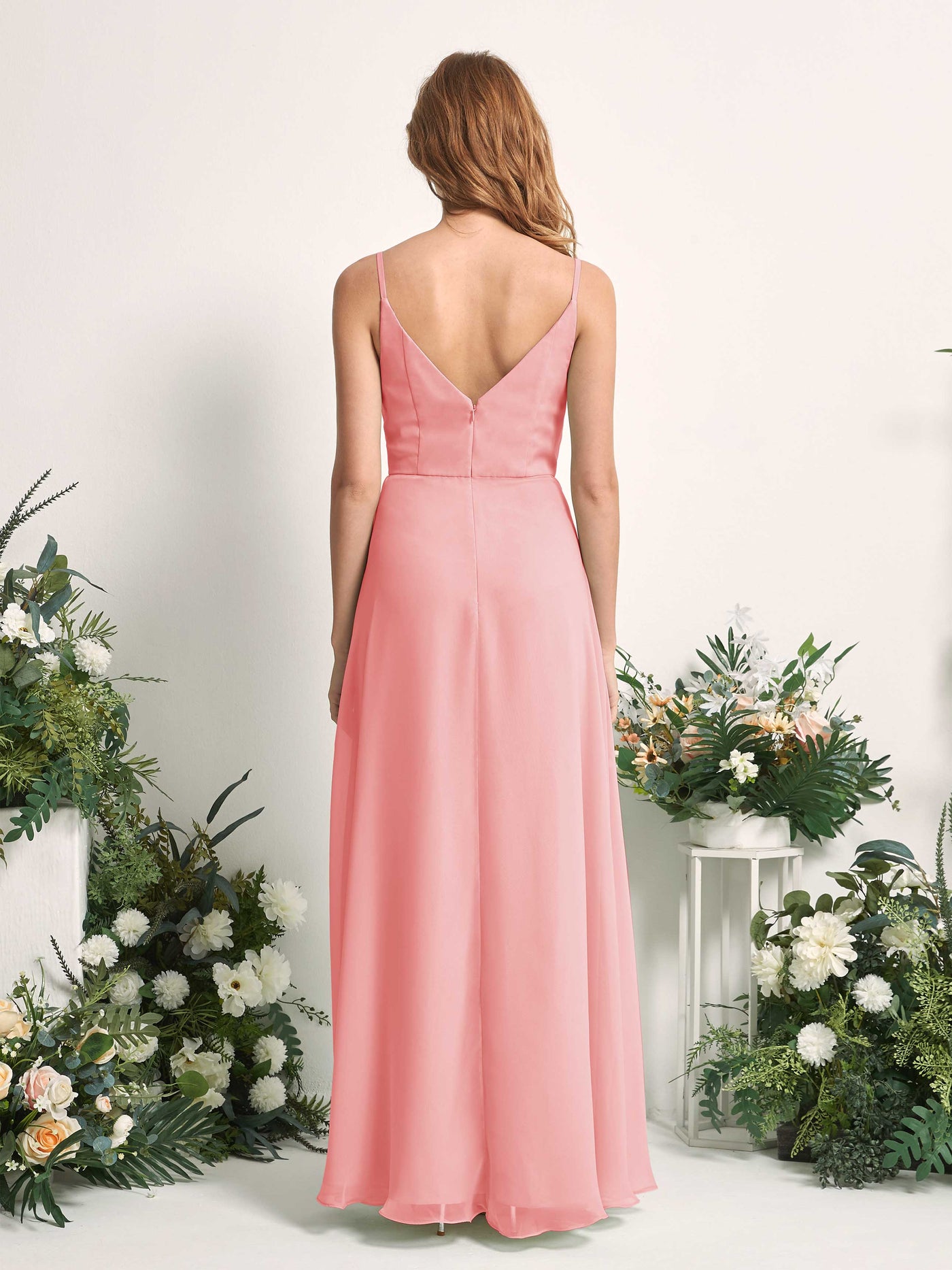 Carlyna Vestido de línea A escote en V hasta el suelo gasa dama de honor Rosa Ballet #color_rosa-ballet