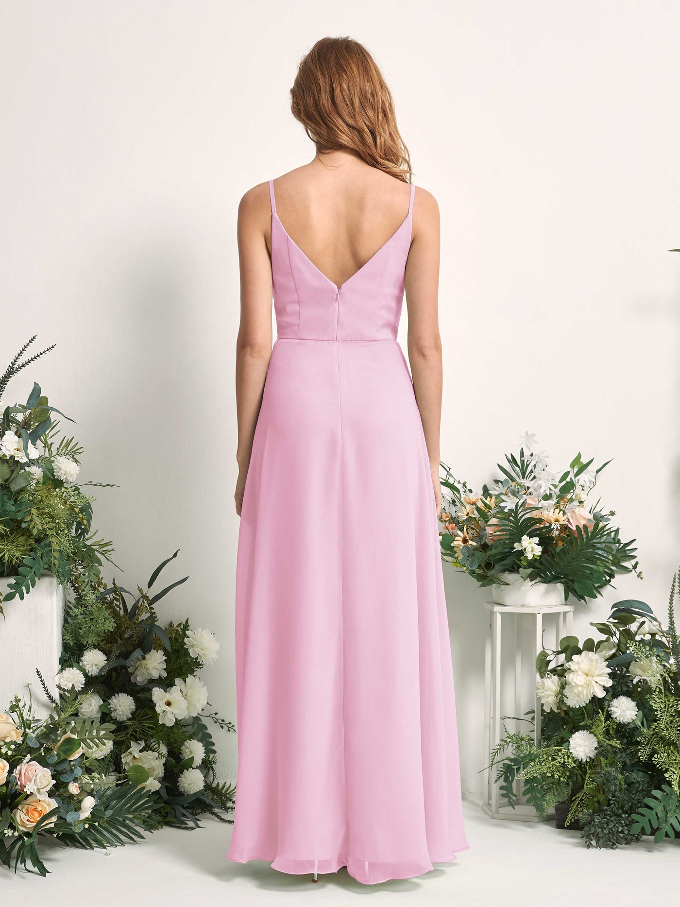 Carlyna Vestido de línea A escote en V hasta el suelo gasa dama de honor Rosa Caramelo #color_rosa-caramelo