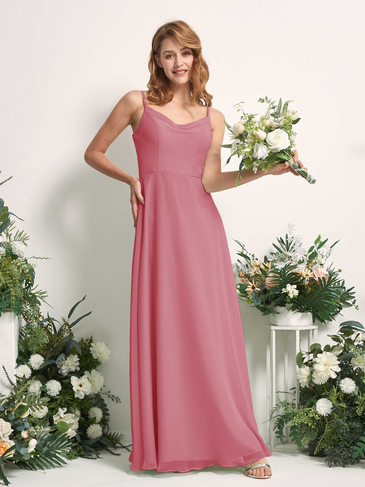 Carlyna Vestido de línea A escote en V hasta el suelo gasa dama de honor Rosa Del Desierto 
