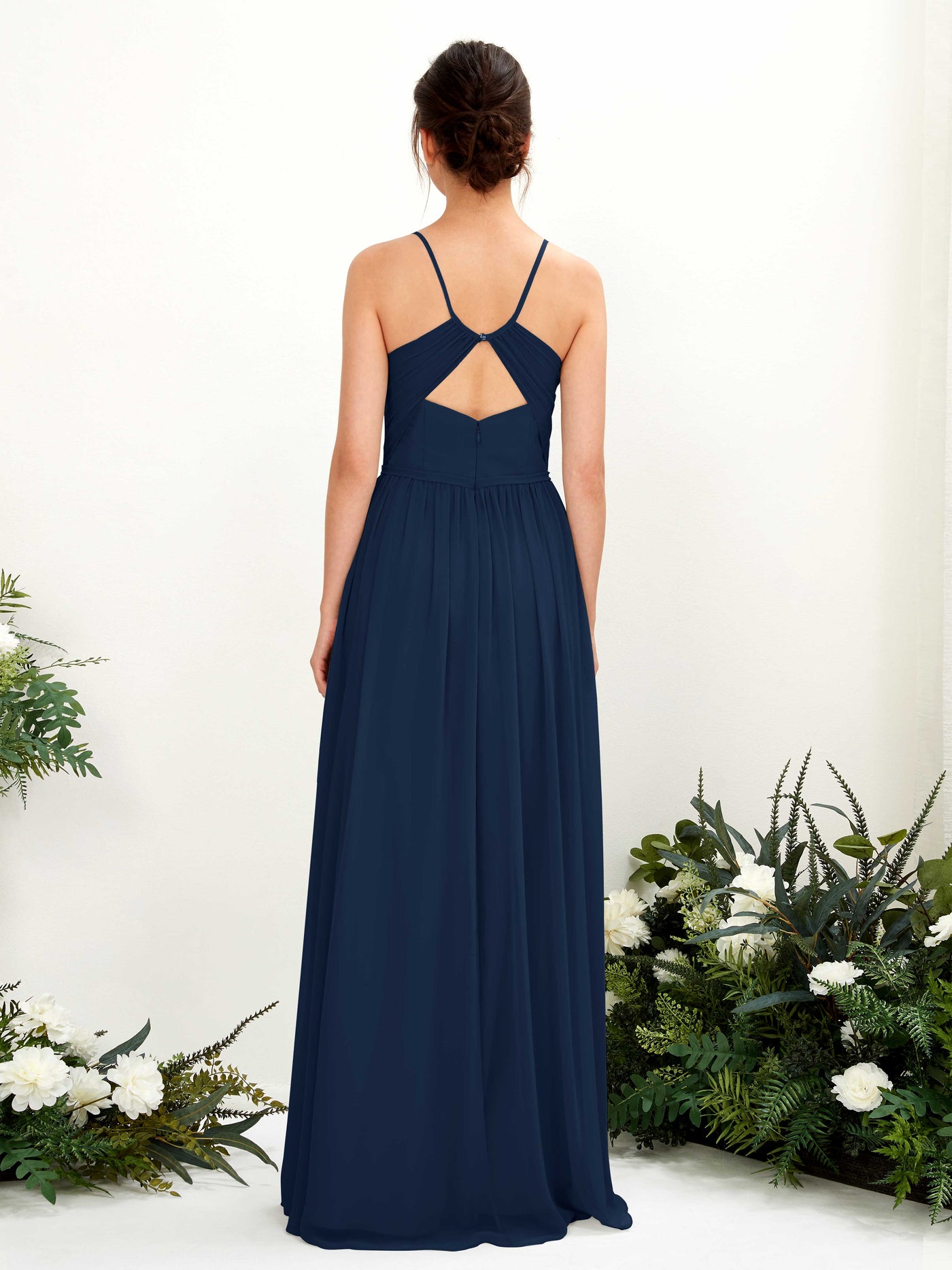 Carlyna Vestido de Línea A Hasta el suelo Escote en V Tirantes finos Azul Marino #color_azul-marino