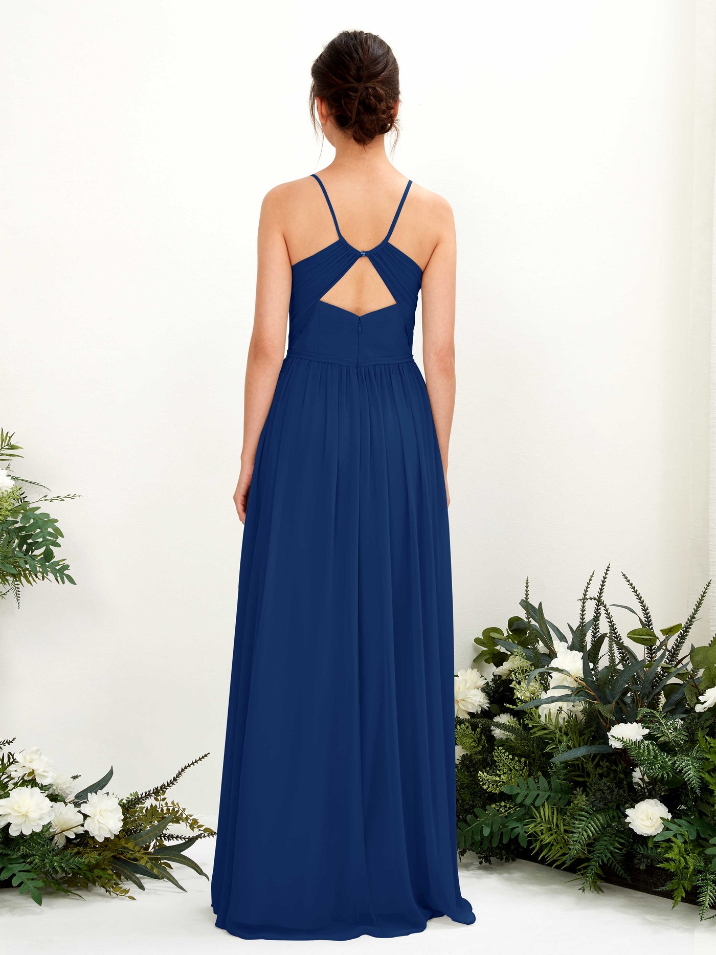 Carlyna Vestido de Línea A Hasta el suelo Escote en V Tirantes finos Azul Real #color_azul-real
