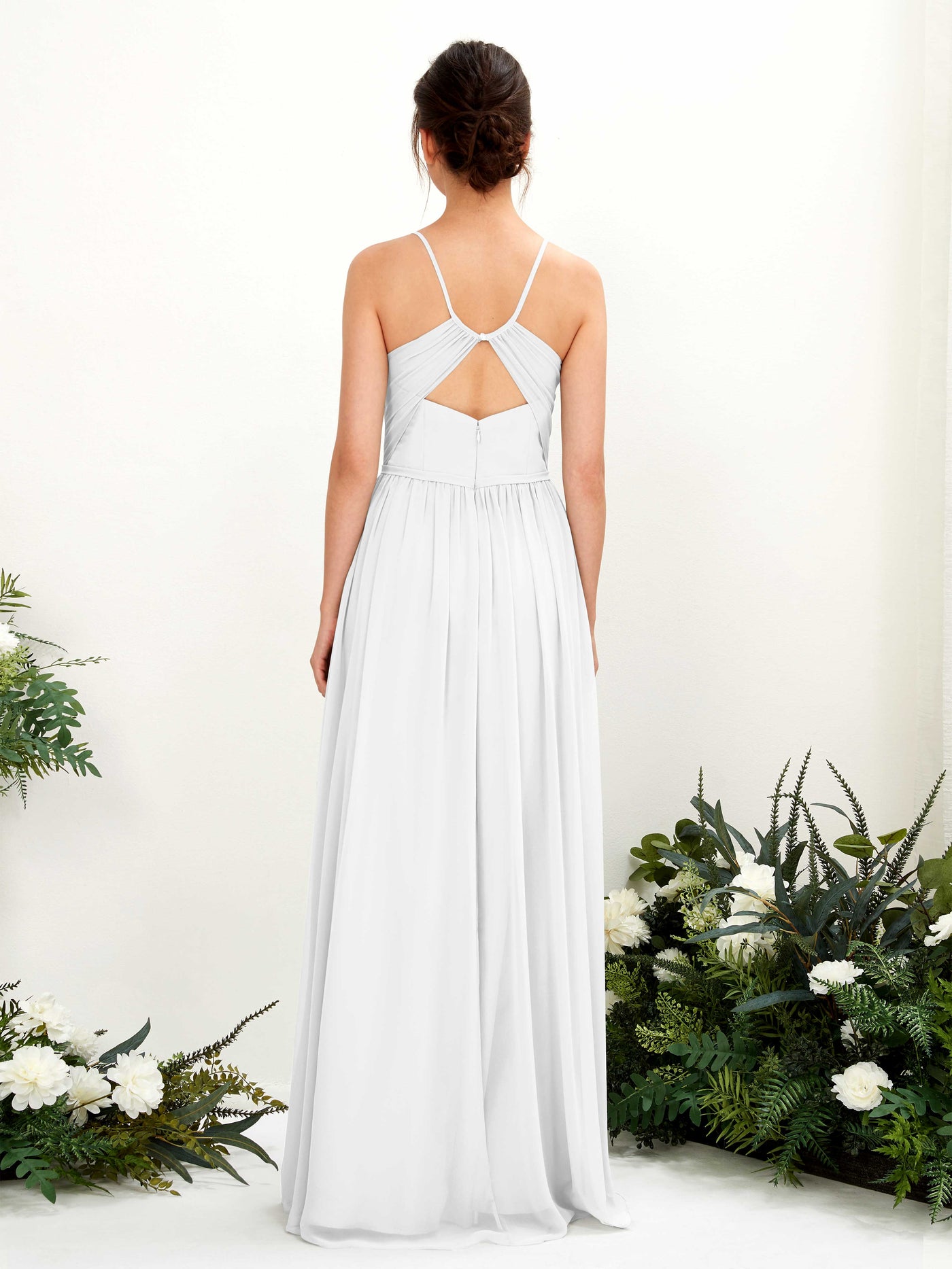 Carlyna Vestido de Línea A Hasta el suelo Escote en V Tirantes finos Blanco #color_blanco