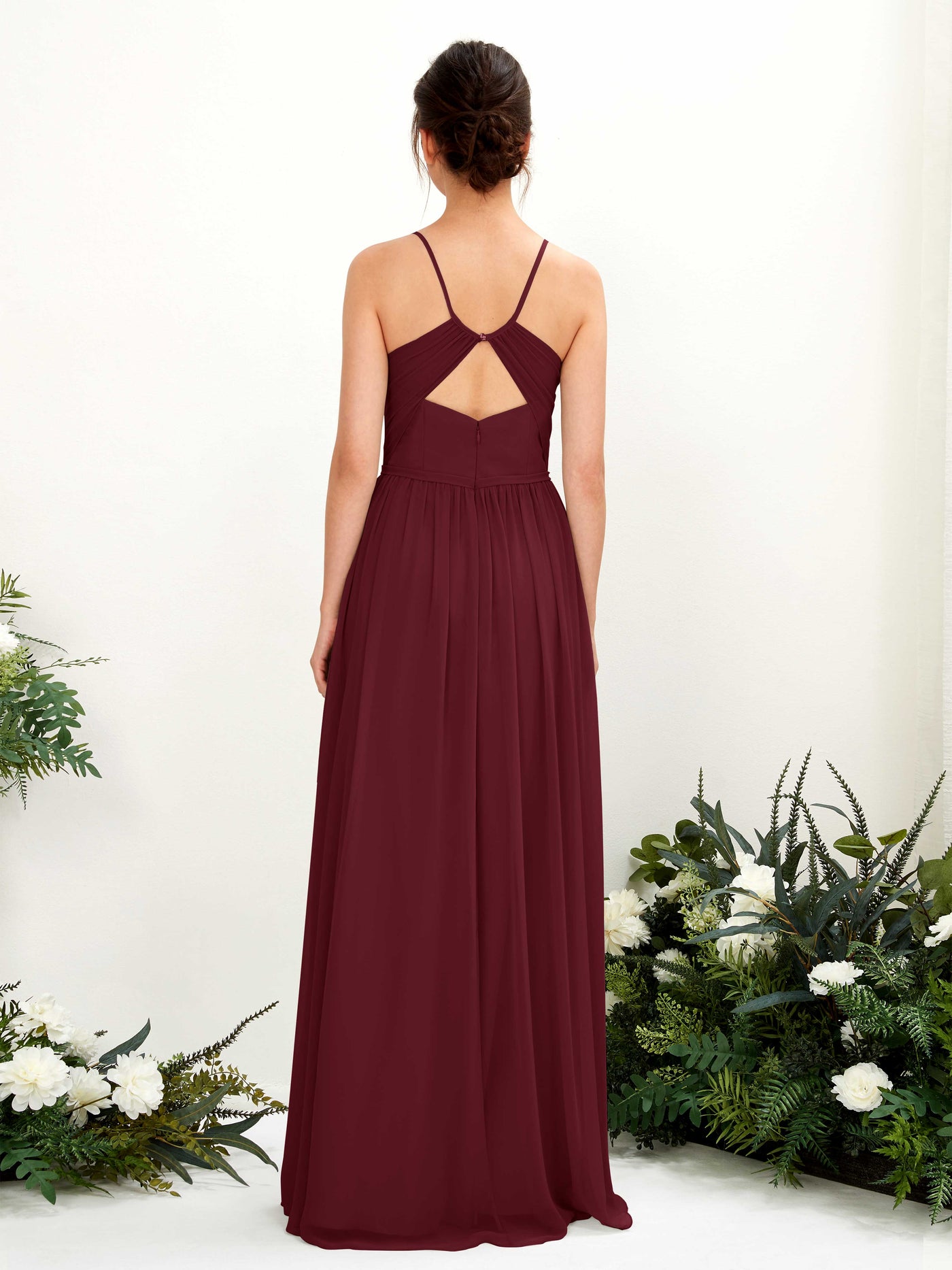 Carlyna Vestido de Línea A Hasta el suelo Escote en V Tirantes finos Borgoña #color_borgo-a