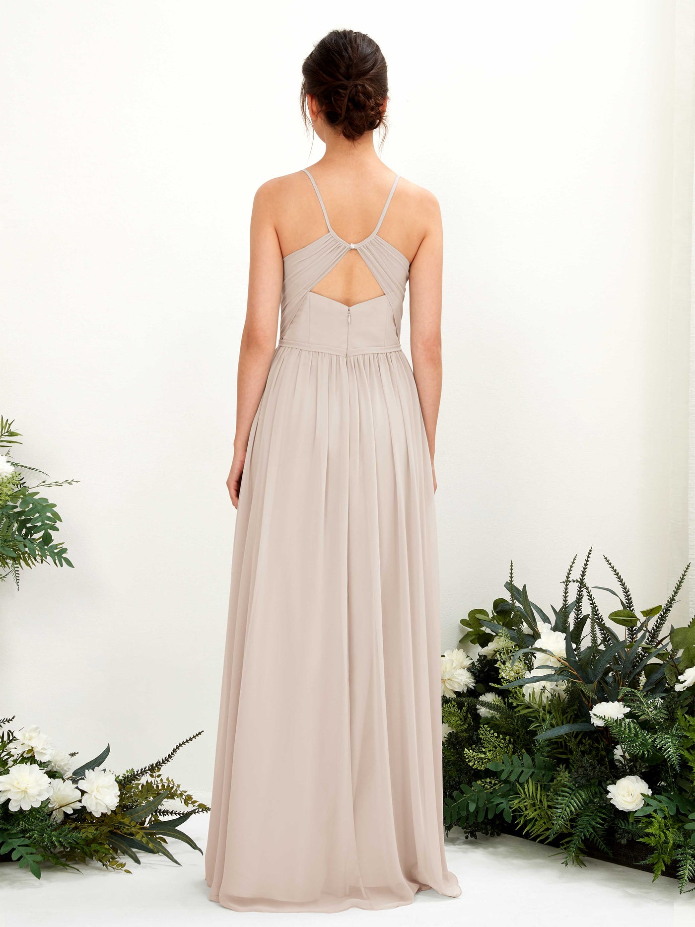 Carlyna Vestido de Línea A Hasta el suelo Escote en V Tirantes finos Champán #color_champ-n