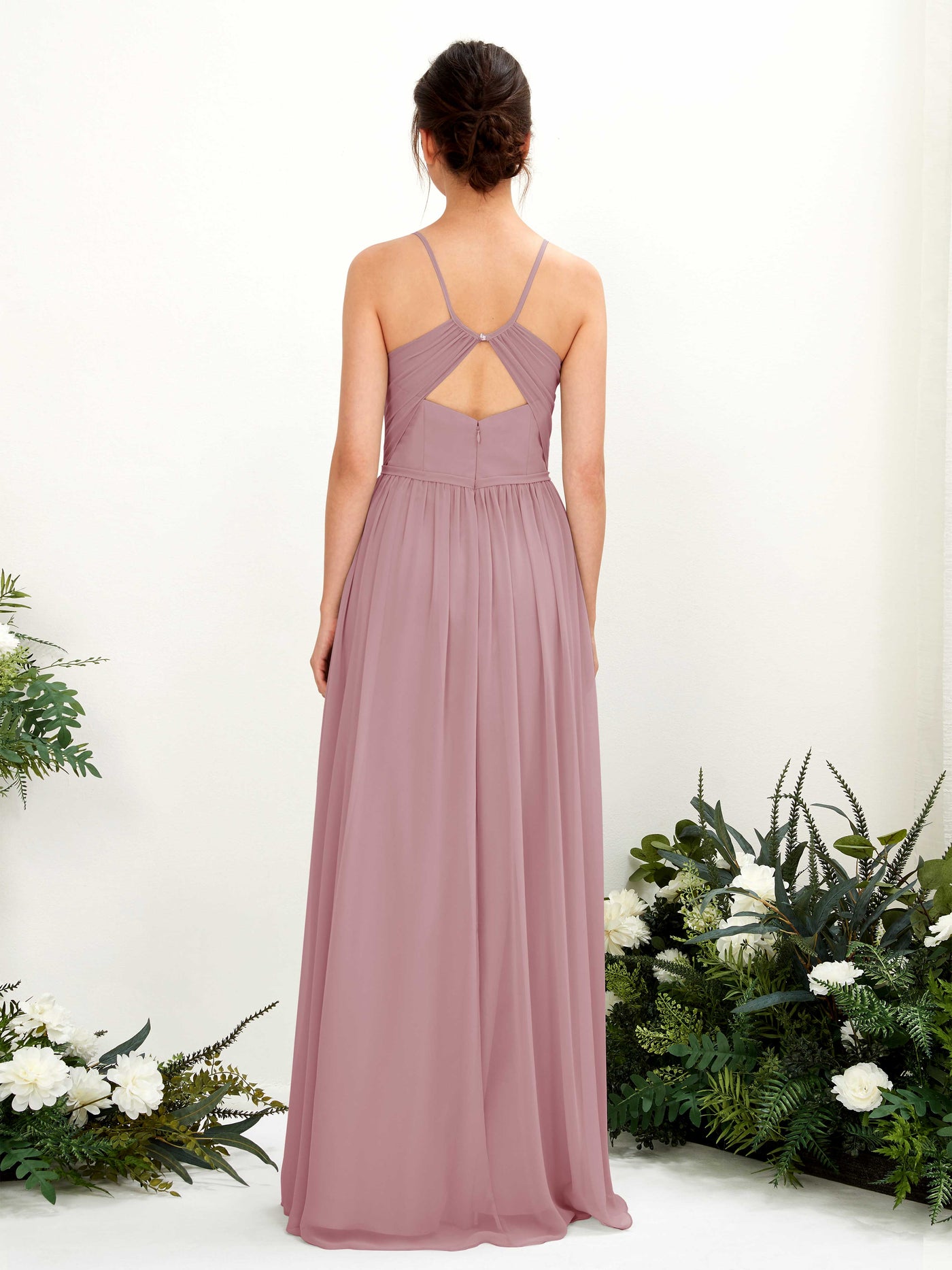 Carlyna Vestido de Línea A Hasta el suelo Escote en V Tirantes finos Malva Clásico #color_malva-cl-sico