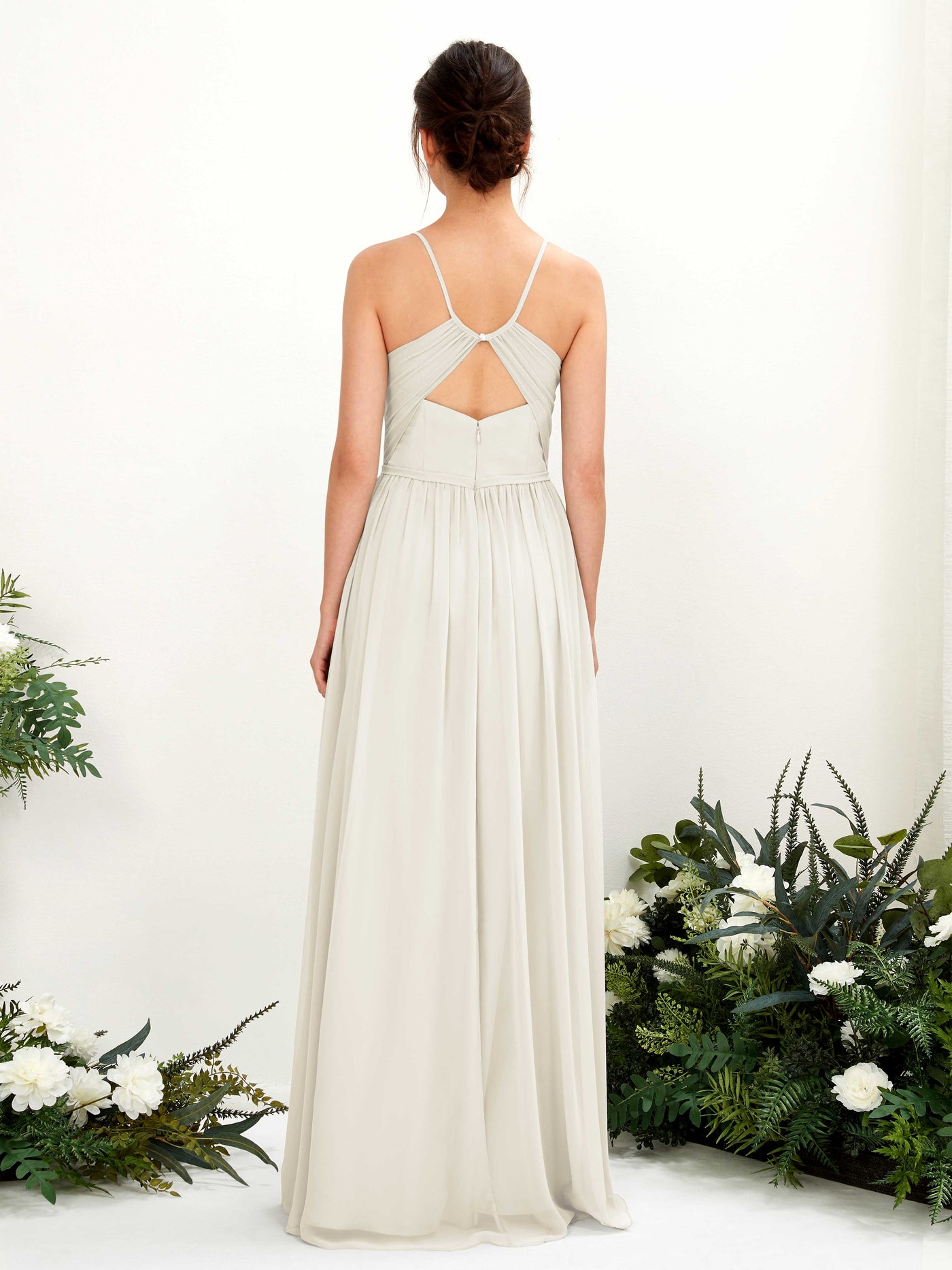 Carlyna Vestido de Línea A Hasta el suelo Escote en V Tirantes finos Marfil #color_marfil