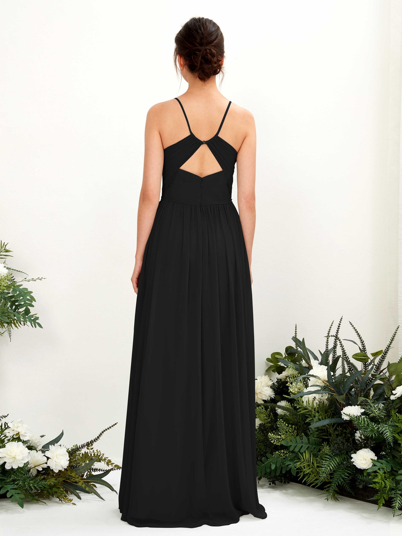 Carlyna Vestido de Línea A Hasta el suelo Escote en V Tirantes finos Negro #color_negro