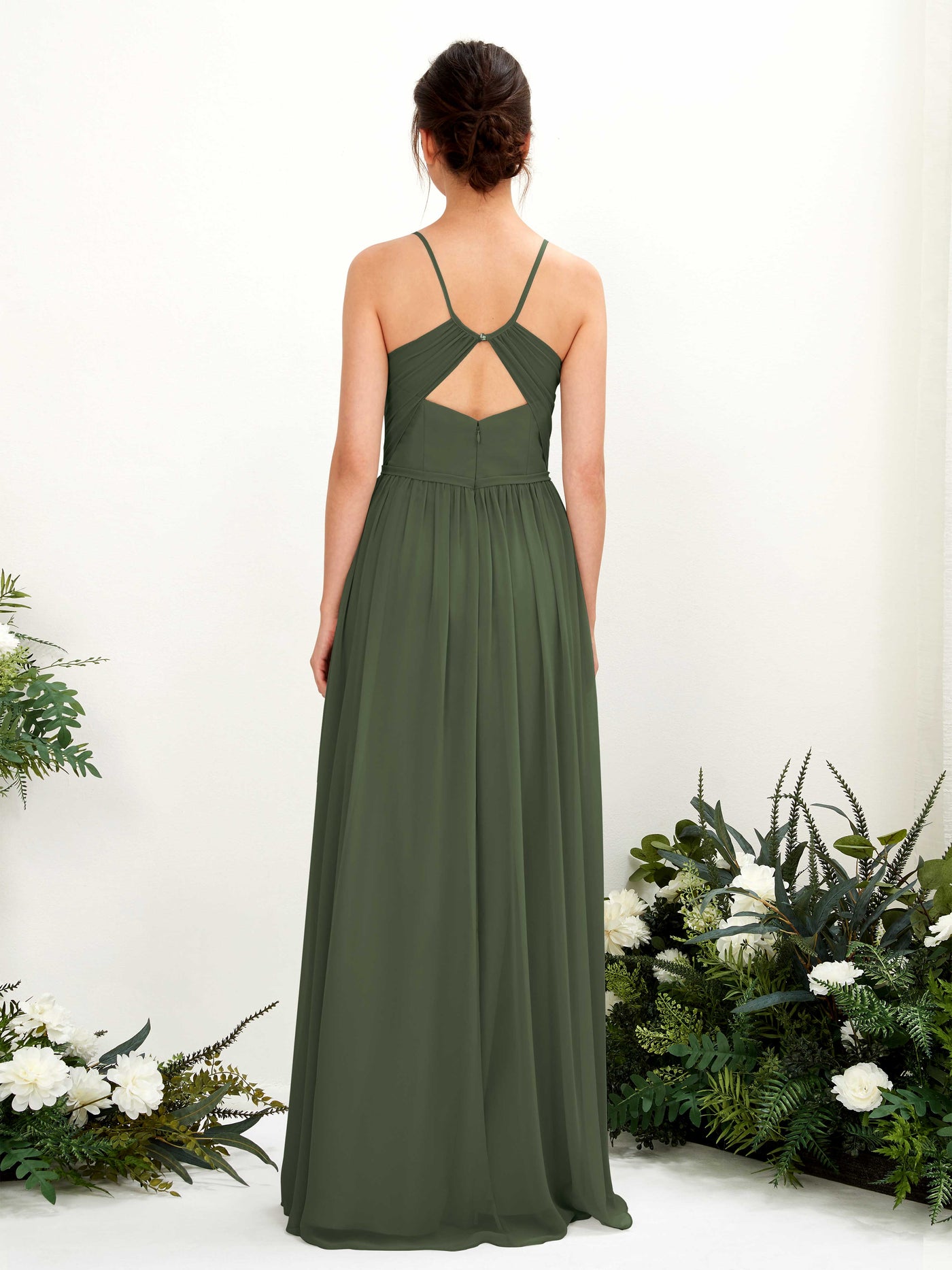 Carlyna Vestido de Línea A Hasta el suelo Escote en V Tirantes finos Oliva Martini #color_oliva-martini