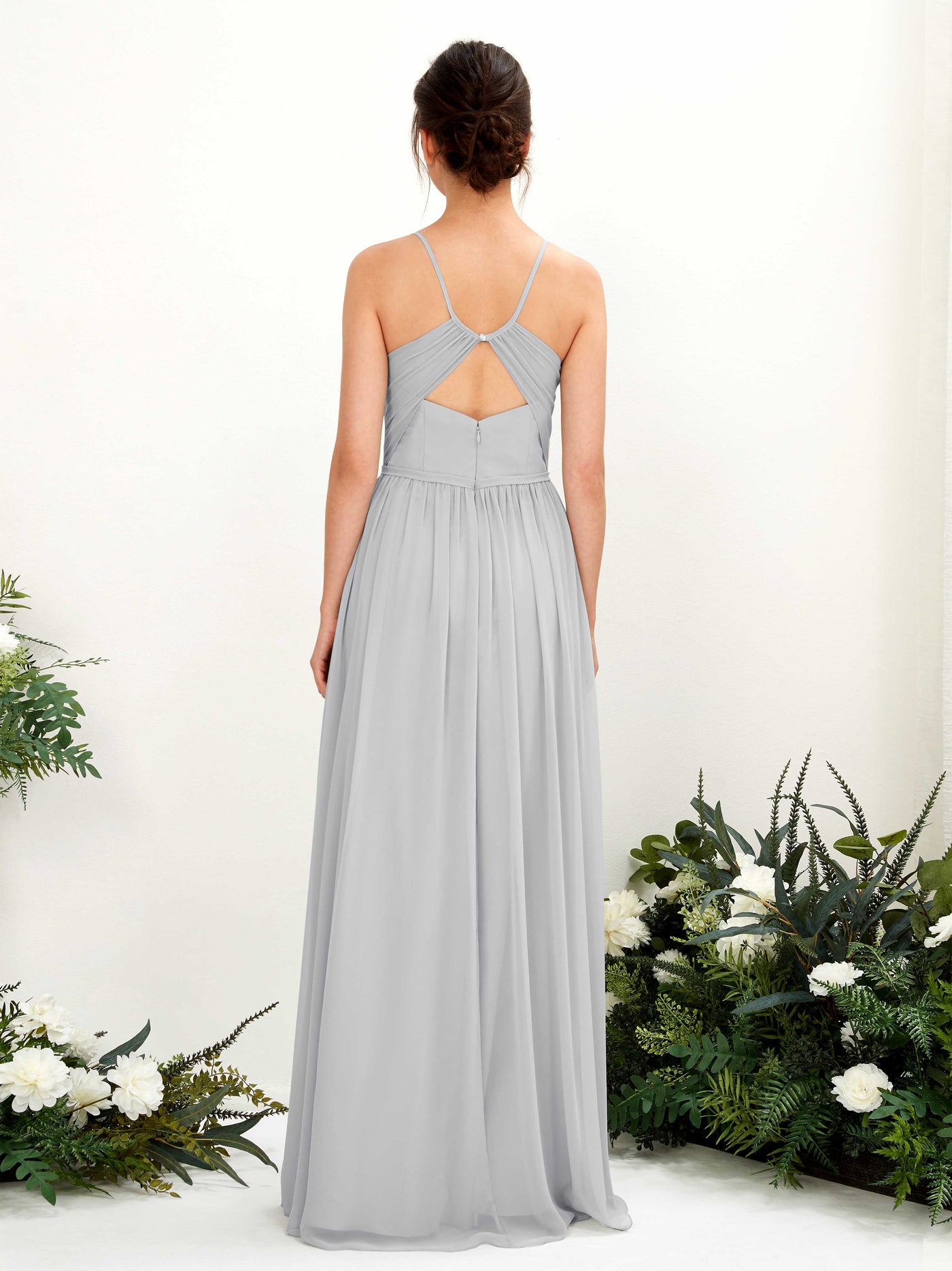 Carlyna Vestido de Línea A Hasta el suelo Escote en V Tirantes finos Plata #color_plata