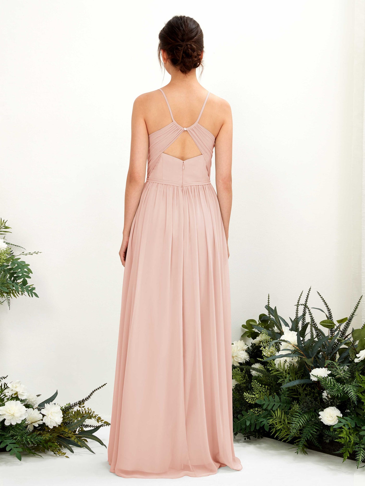 Carlyna Vestido de Línea A Hasta el suelo Escote en V Tirantes finos Rosa Perla #color_rosa-perla