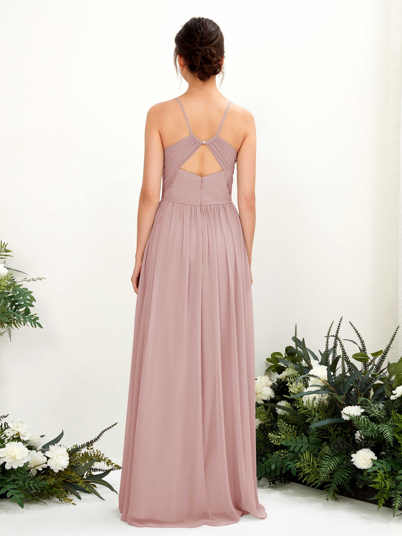 Carlyna Vestido de Línea A Hasta el suelo Escote en V Tirantes finos Rosa Polvorienta #color_rosa-polvorienta