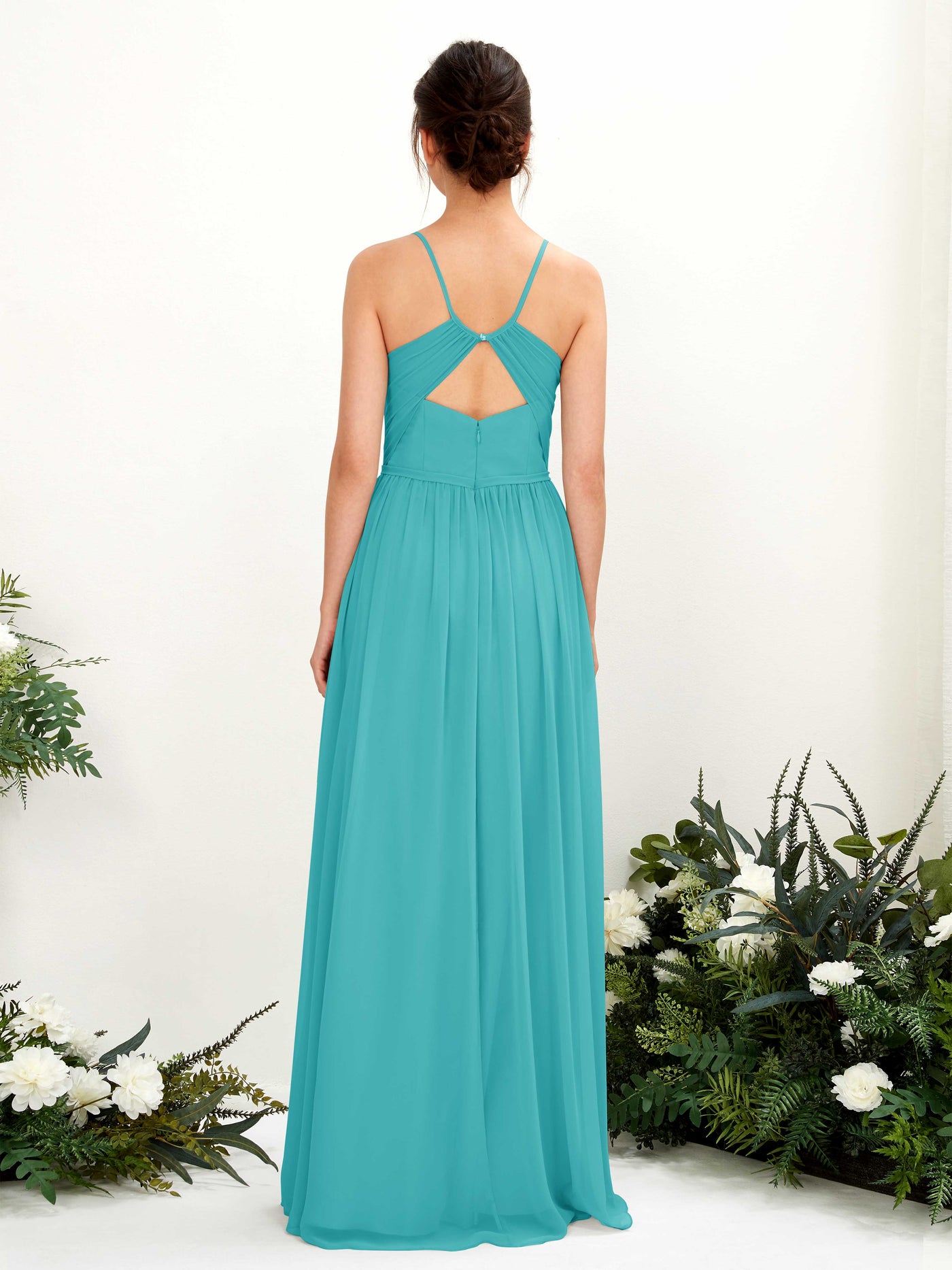 Carlyna Vestido de Línea A Hasta el suelo Escote en V Tirantes finos Turquesa #color_turquesa