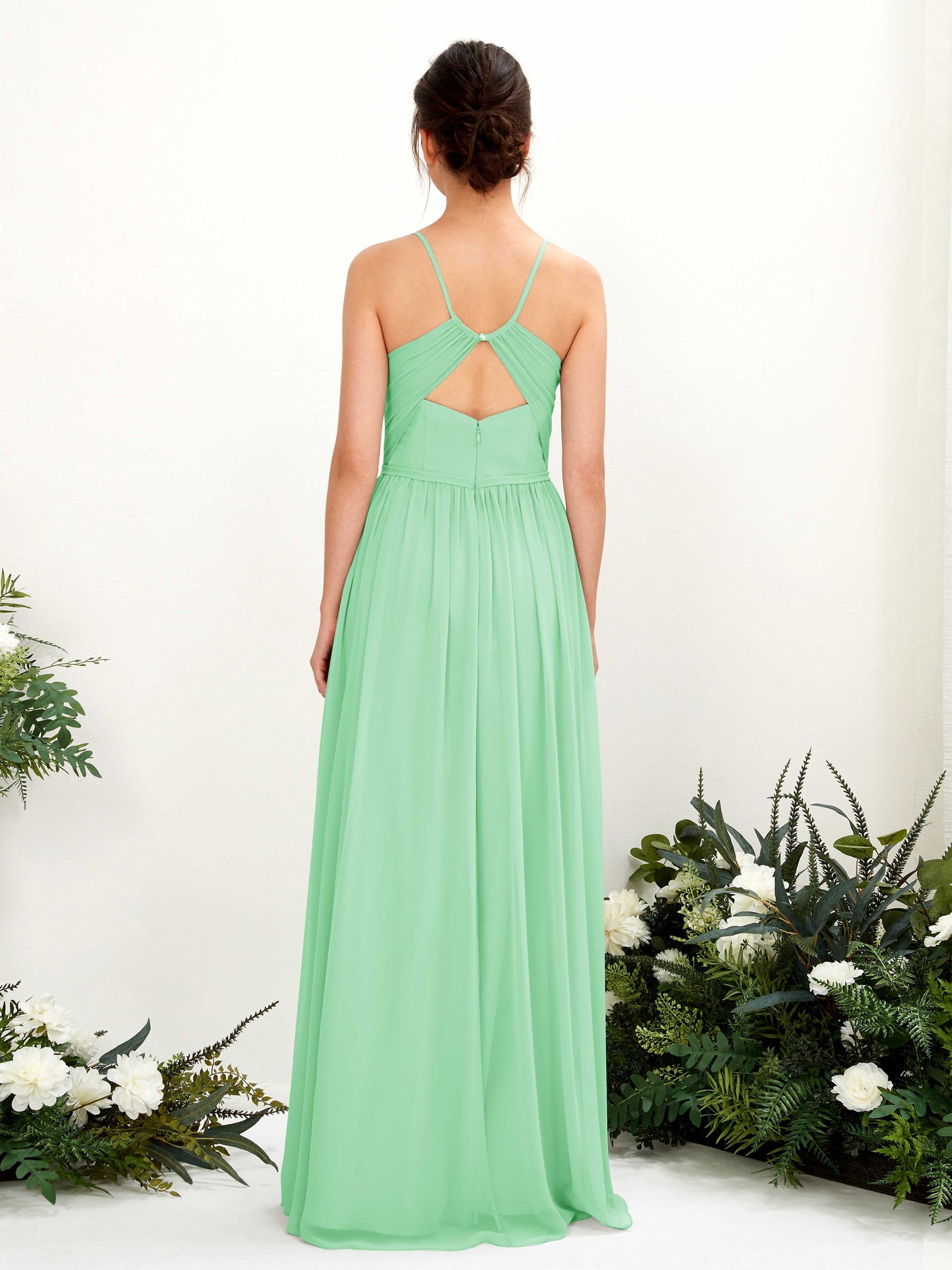 Carlyna Vestido de Línea A Hasta el suelo Escote en V Tirantes finos Verde Menta #color_verde-menta