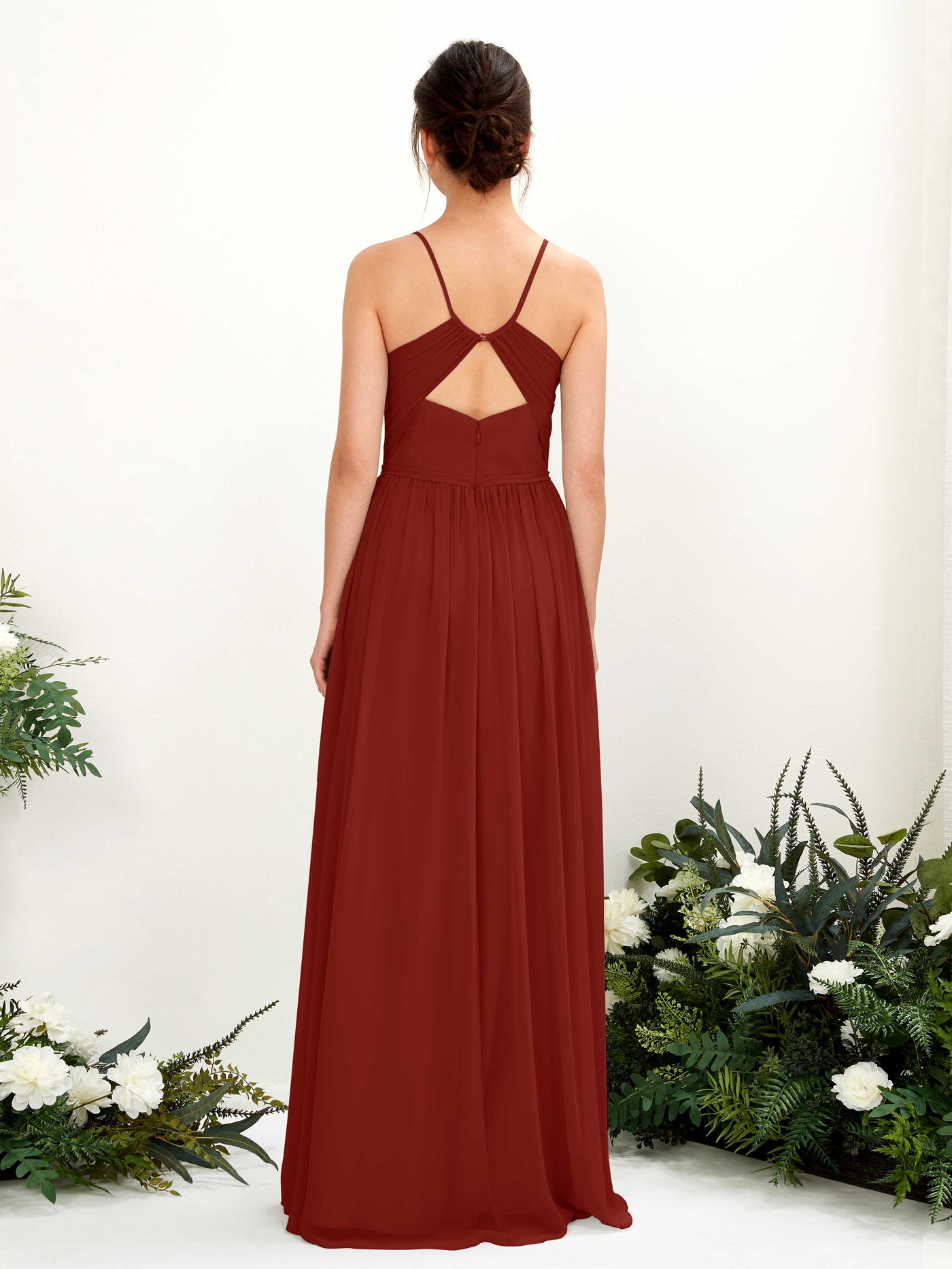 Carlyna Vestido de Línea A Hasta el suelo Escote en V Tirantes finos Óxido #color_xido