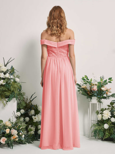 Carlyna Vestido de Línea A Hombros Caídos Hasta el Suelo Bordado Vestidos de Dama de Honor Rosa Ballet #color_rosa-ballet