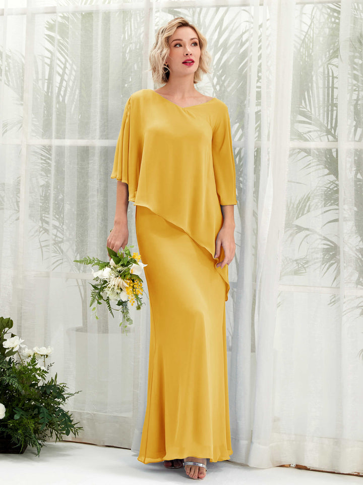 Carlyna Vestido línea A asimétrico capa damas de honor Amarillo Mostaza 