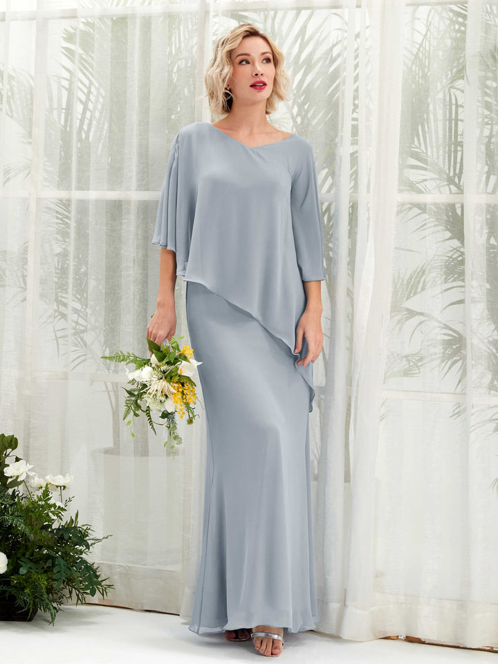 Carlyna Vestido línea A asimétrico capa damas de honor Azul Empolvado Mejorado 