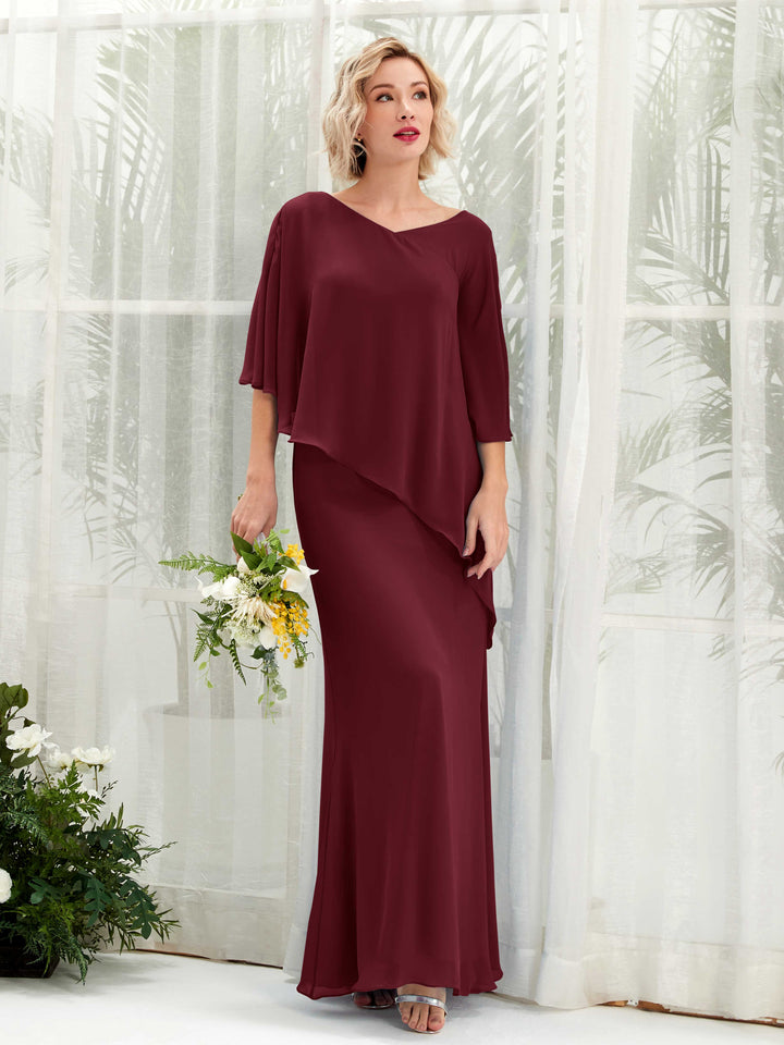 Carlyna Vestido línea A asimétrico capa damas de honor Borgoña 